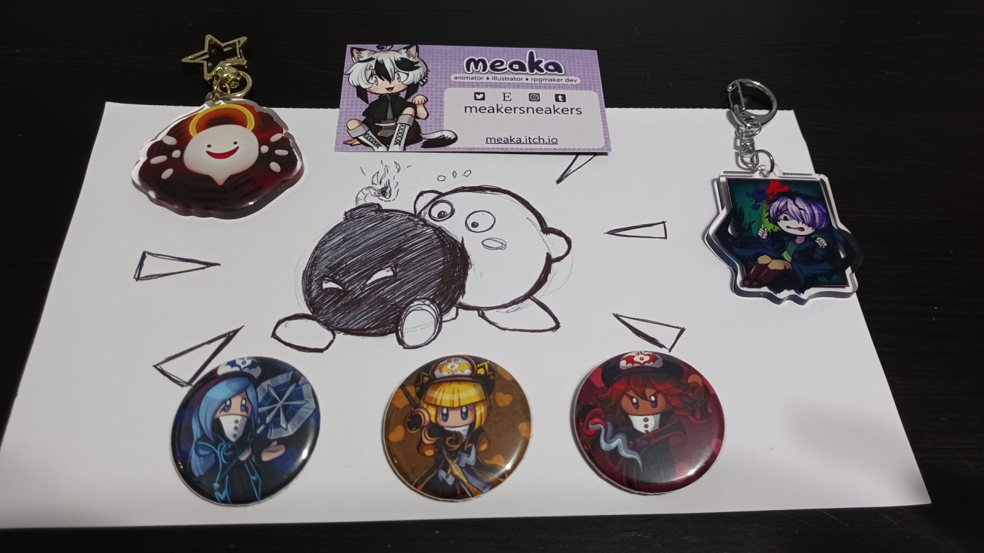 Pins and keychains from Meaka